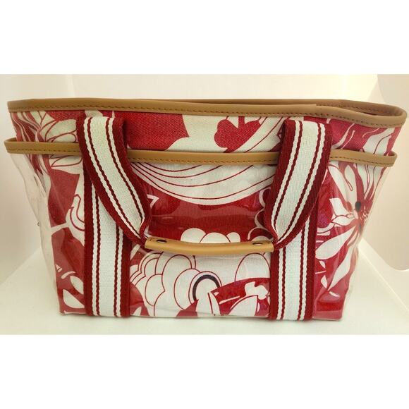 PURSE/HANDBAG-TOMMY HILFIGER-Red White-Plastic Cover-Beach-Boating-Snap Top - Picture 5 of 16